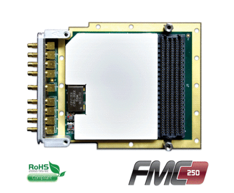 FMC-250. FMC Module with 2x 250 MSPS 16-bit A/D, 2x 500 MSPS 16-bit or 1x 1GSPS DAC with PLL and Timing Controls.